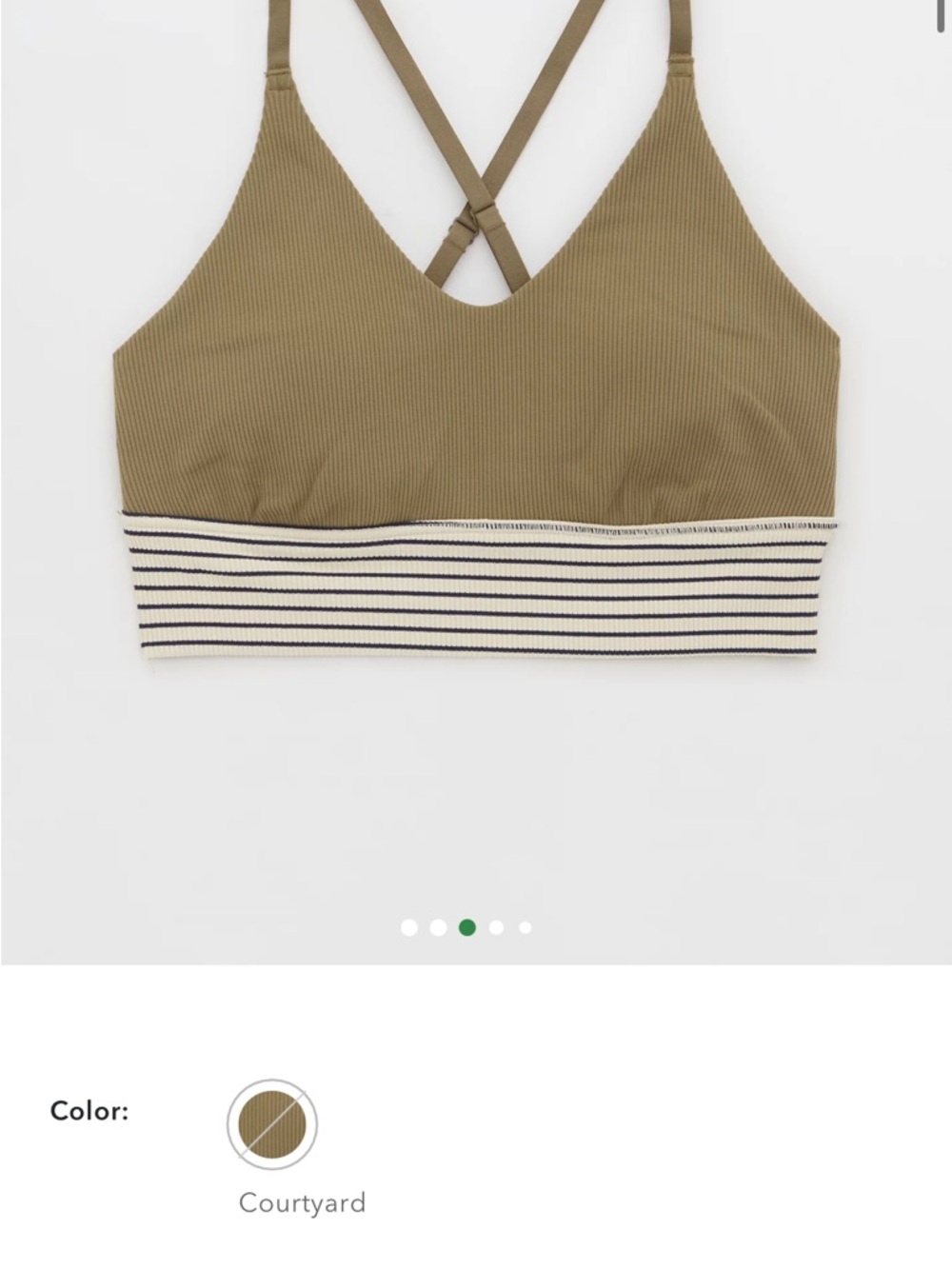 aerie Olive Green Ribbed Strappy Bralette with Striped Elastic Band